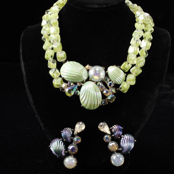 Appraisal: Schiaparelli pc co-ordinating necklace and earrings with molded glass shell