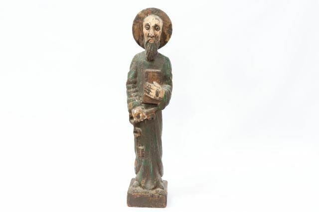 Appraisal: Carved and painted santo altar figure Saint Peter gilt halo