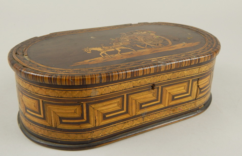 Appraisal: A thC Sorrento ware box the oval body inlaid to