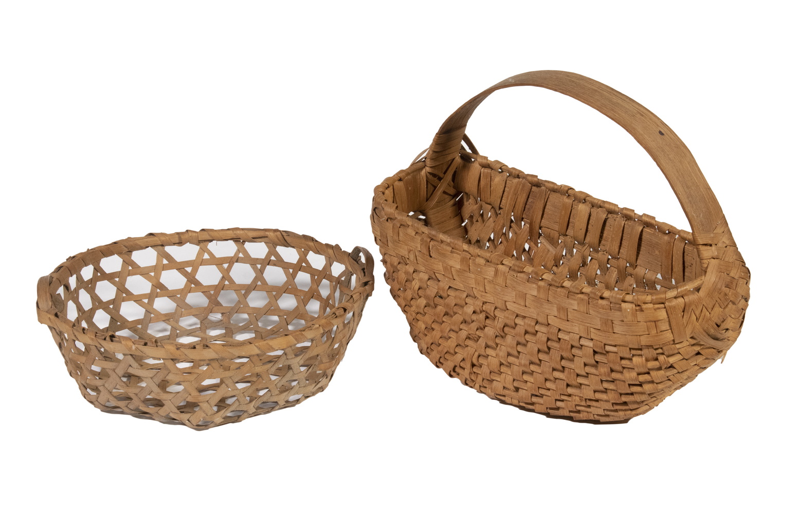 Appraisal: SPLINT BASKETS Including Miniature Shaker style cheese basket with side