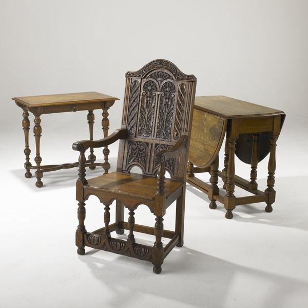 Appraisal: OAK FURNITURE Drop-leaf table together with William and Mary style