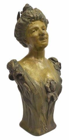 Appraisal: Art Nouveau cast metal bust Iris having serene features floral