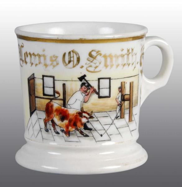 Appraisal: Occupational Shaving Barber Mug for Butcher Description Polychrome paint Lewis