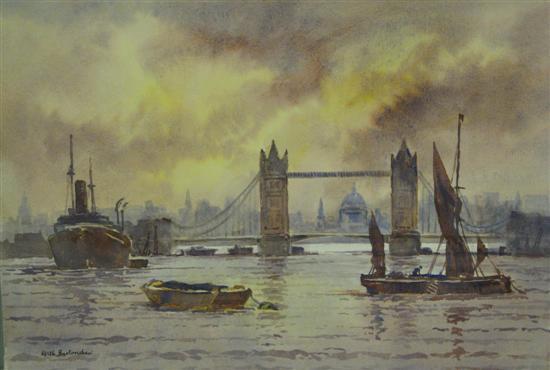 Appraisal: Keith Burtonshaw three watercolours of London Shipping on the Thames