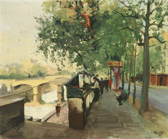 Appraisal: Constantine Kluge French - Vendors Along the Seine Paris Signed