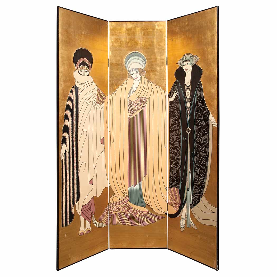 Appraisal: Art Deco Style Three-Panel Wood Folding Screen After Erte last