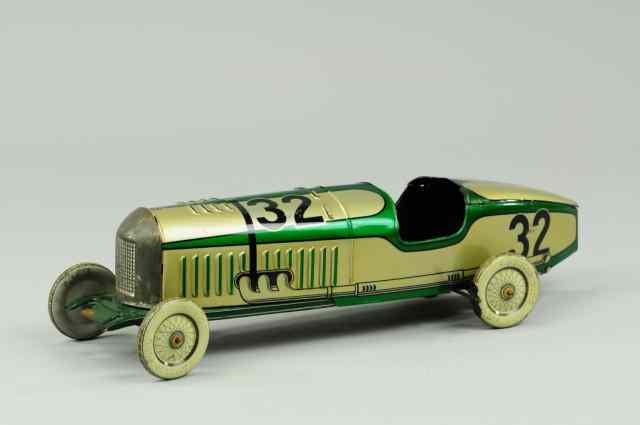 Appraisal: LARGE RACE CAR Lithographed tin done in bright green body