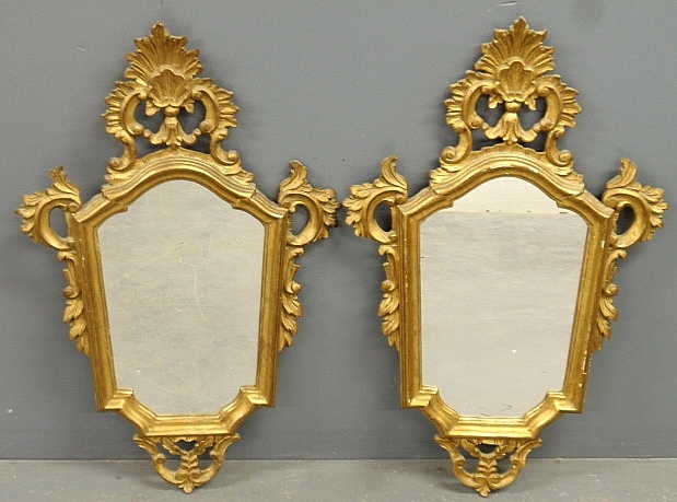 Appraisal: - Pair of Continental carved gilt framed mirrors th c