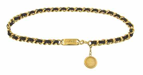 Appraisal: A Chanel Goldtone and Black Leather Chain Belt with 'CHANEL'