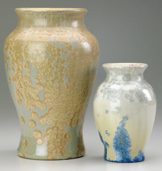 Appraisal: PISGAH FOREST Two vases covered in ivory and blue crystalline