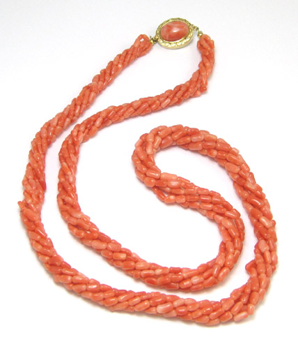 Appraisal: SIX STRAND CORAL BEAD NECKLACE measuring - inches in length