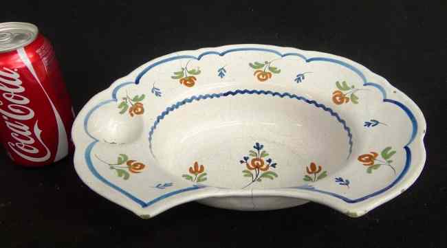 Appraisal: Early French glazed shaving bowl '' W '' Ht imperfections