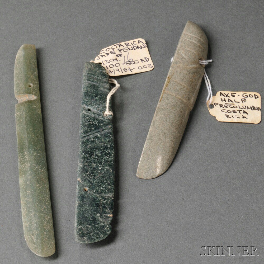 Appraisal: Three Costa Rican Jade Pendants an axe god half and