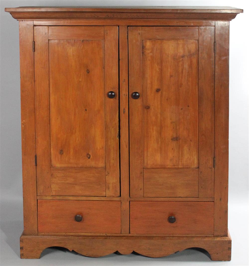 Appraisal: VINTAGE PINE CUPBOARD having a deep cornice above paneled doors