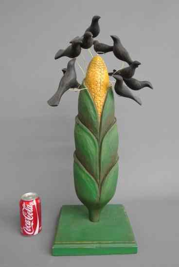 Appraisal: Contemporary folk art crows on corn sculpture '' Ht