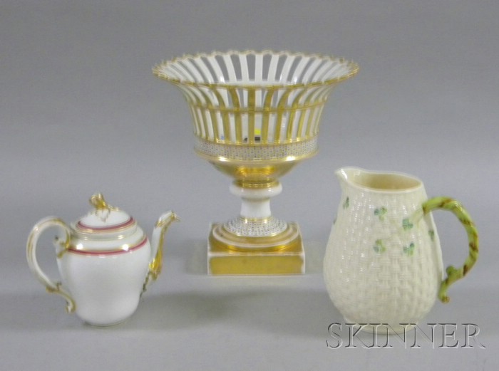 Appraisal: Paris Porcelain Gilt Decorated Openwork Compote Demitasse Pot and a