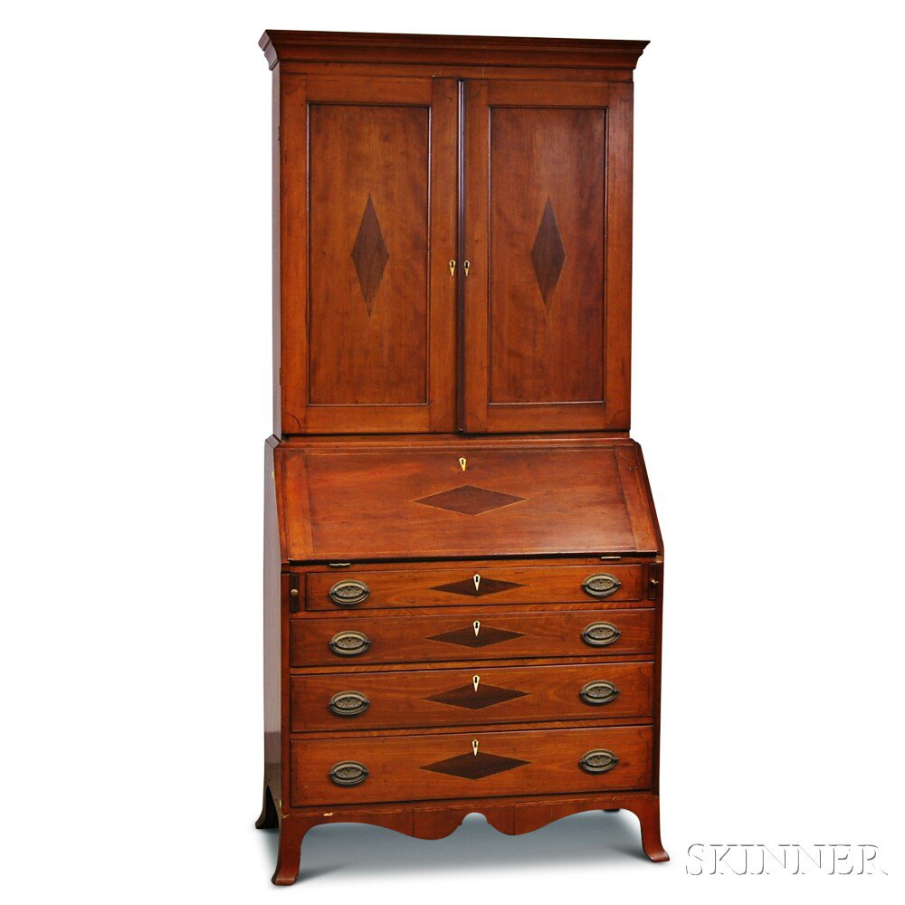 Appraisal: Federal Inlaid Cherry Desk Bookcase possibly Vermont early th century