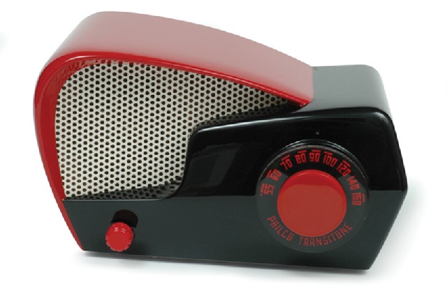 Appraisal: Philco Boomerang circa black and red case with red knob