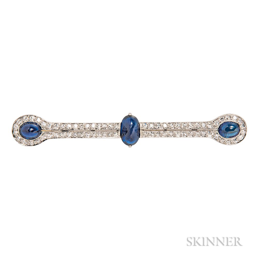 Appraisal: Art Deco Platinum Sapphire and Diamond Bar Brooch Art Deco