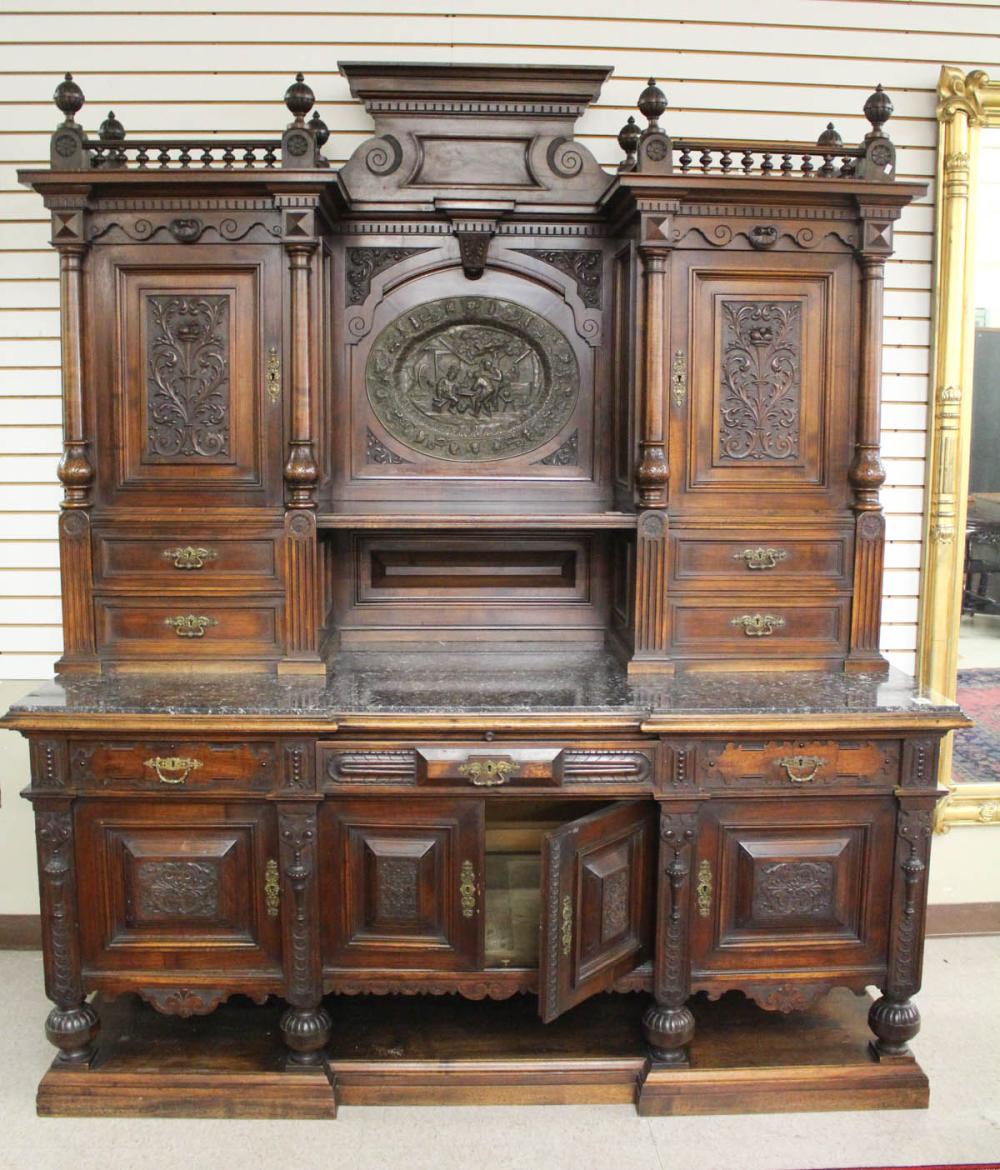 Appraisal: LARGE OAK RENAISSANCE STYLE SIDEBOARD IN TWO SECTIONS English late