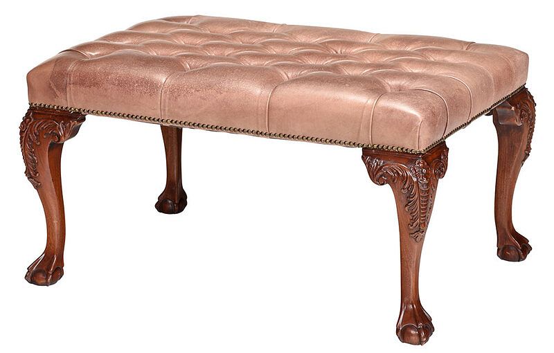 Appraisal: Chippendale Style Carved Mahogany Bench th century bench or footstool