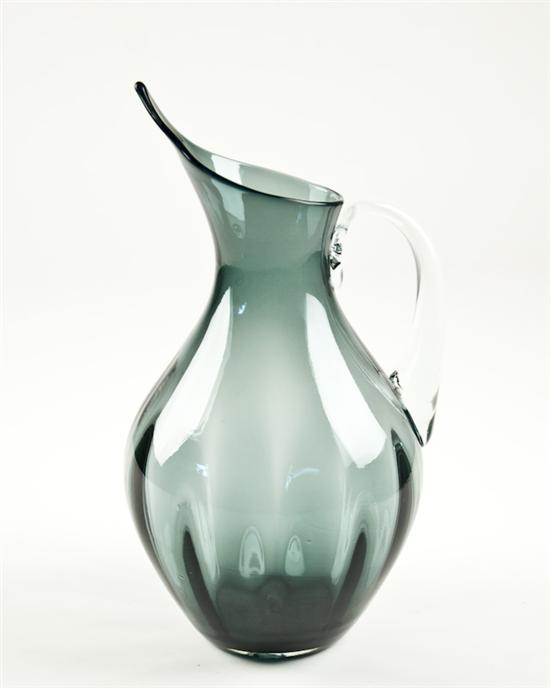 Appraisal: Blenko Large Dark Smoke Ewer with Clear Handle H