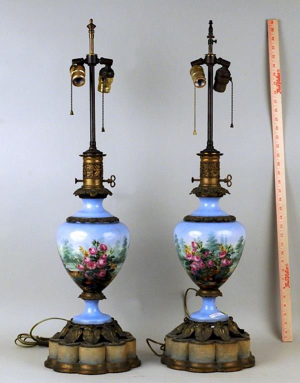 Appraisal: Pair Paris Porcelain Hand Painted Fluid Lamps Pair of Paris