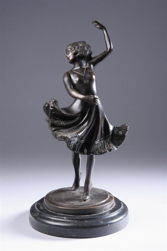 Appraisal: AMERICAN SCHOOL th century DANCING FLAPPER bronze with dark brown