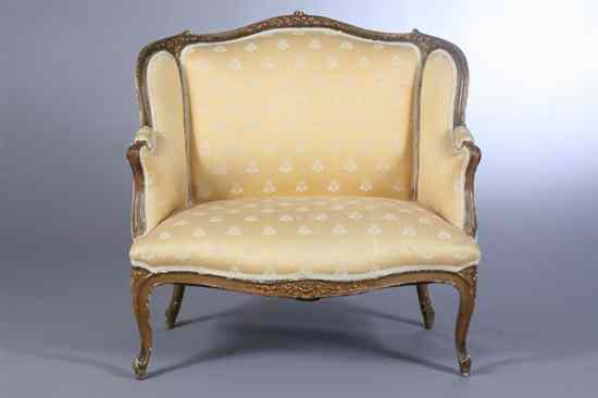 Appraisal: LOUIS XV STYLE PAINTED AND PARCEL-GILT LOVESEAT th century Carved