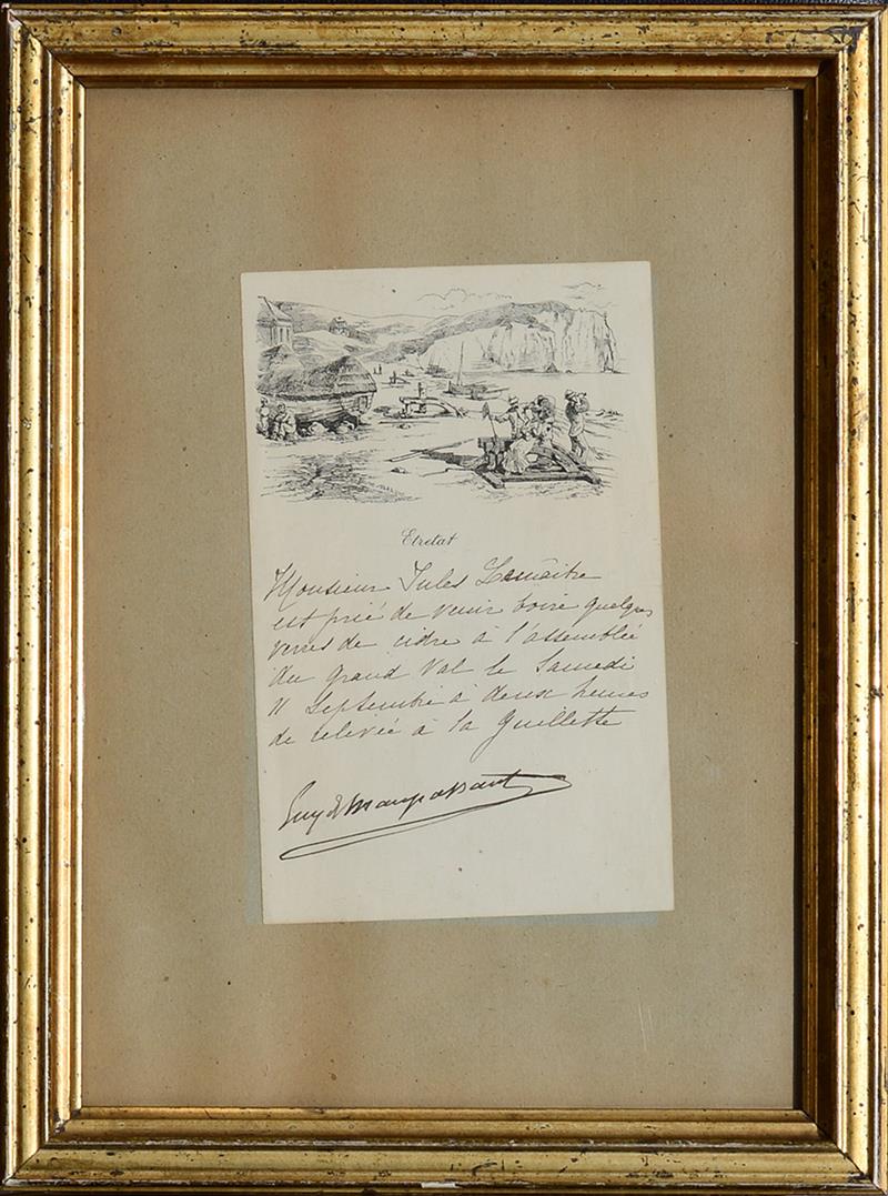 Appraisal: Henri Ren Albert Guy de Maupassant - Hand-Written Note from