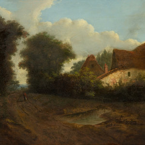 Appraisal: Artist Unknown th Century Village Landscape oil on canvas x