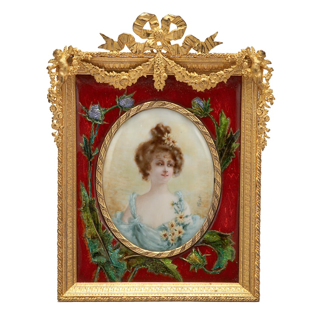 Appraisal: Louis XVI Style Gilt-Metal Framed Enameled Portrait Miniature Circa In