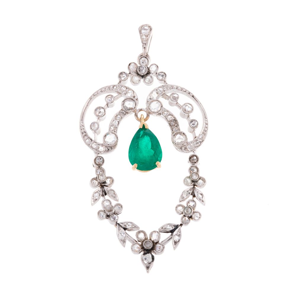 Appraisal: An Edwardian Diamond Emerald Pendant in K K white gold