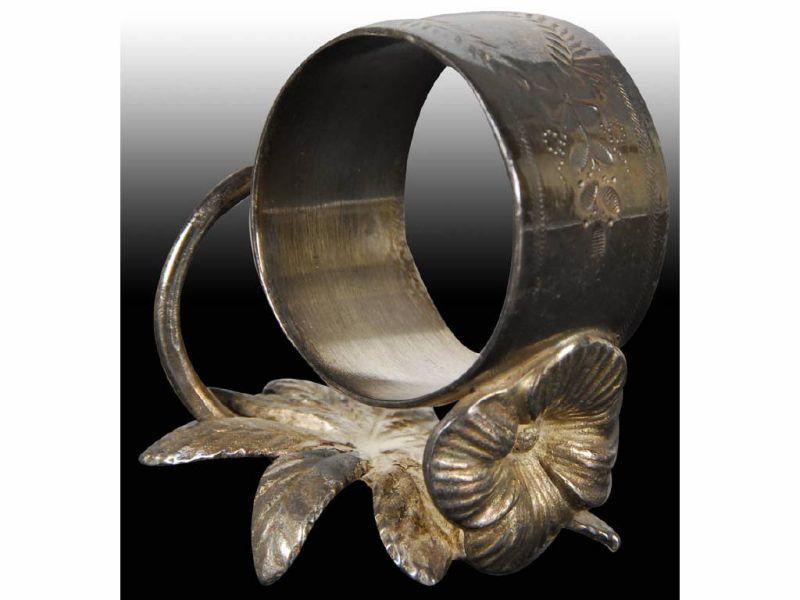 Appraisal: Small Flower Leaf Figural Napkin Ring Description No manufacturer's name