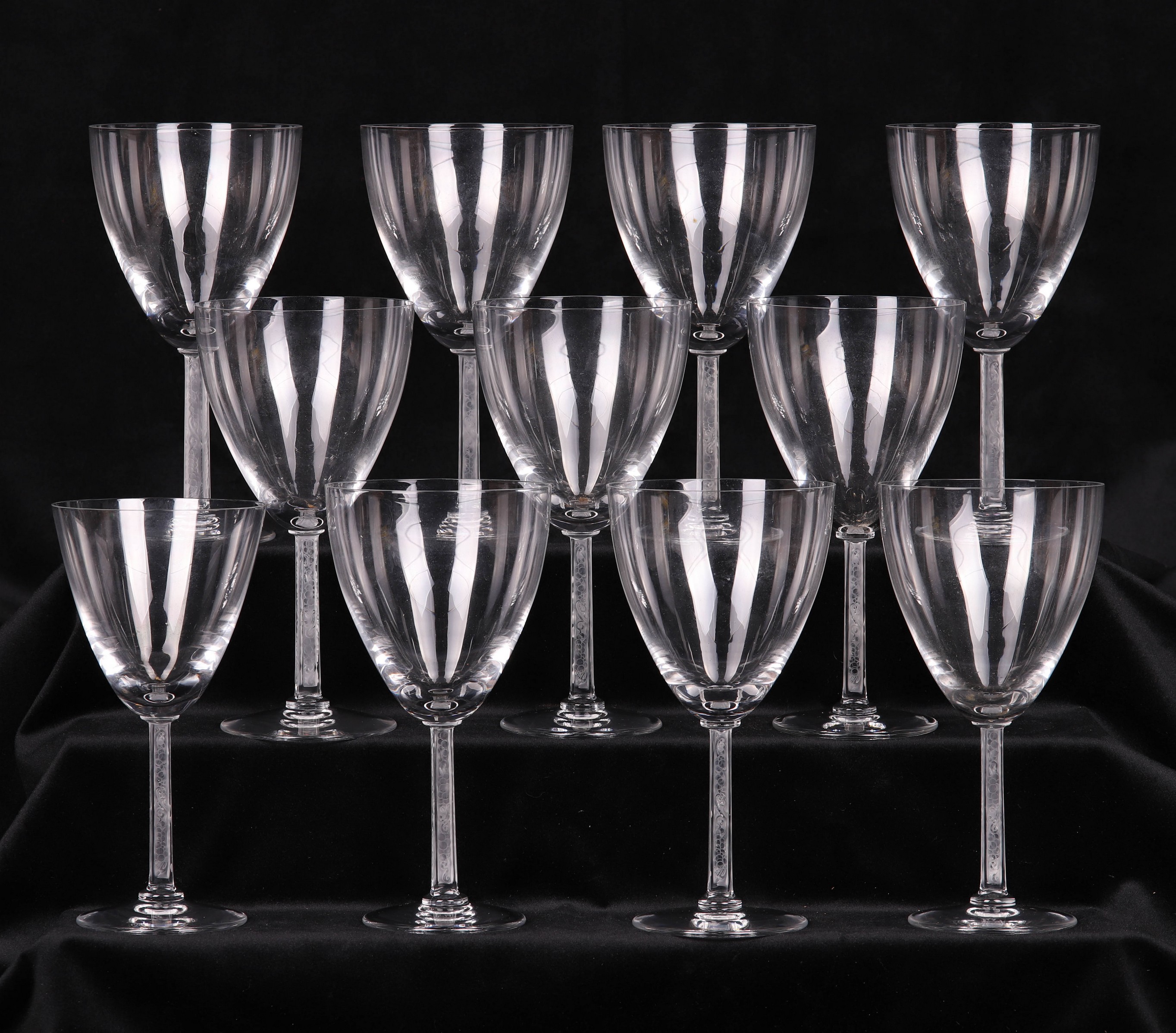 Appraisal: Lalique crystal water goblets Phalsbourg pattern - h glass is