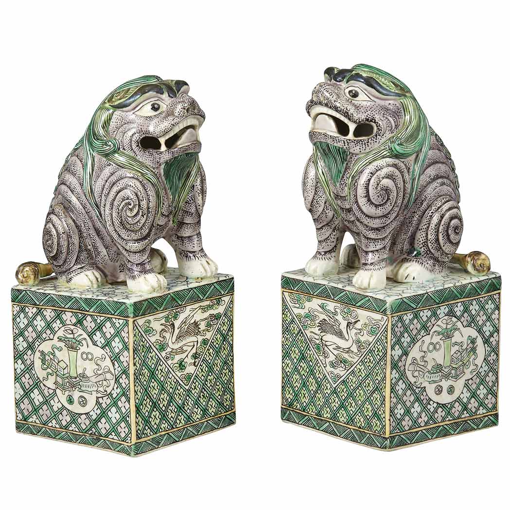 Appraisal: Pair of Chinese Famille Verte Glazed Porcelain Buddhist Lions th