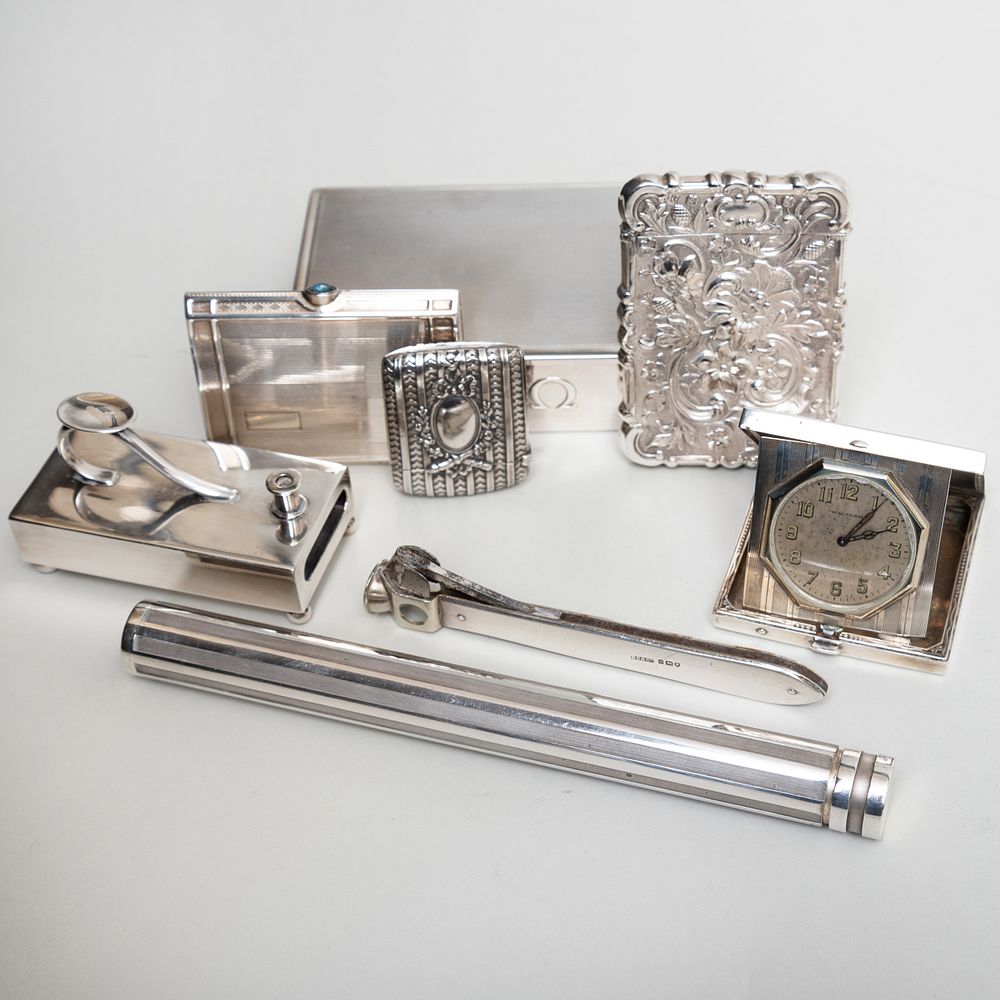 Appraisal: Group of Silver Desk Articles Comprising A Tiffany Co cigar