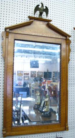 Appraisal: Antique Birds Eye Tiger Maple Mirror with beveled glass ''