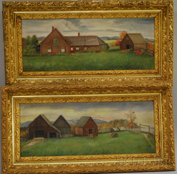 Appraisal: Pair of th Century American School Oil on Canvas Farmyard