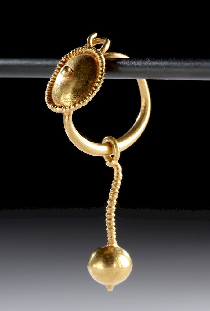 Appraisal: Roman Gold Earring with Disc Hanging Ball Roman Imperial Period