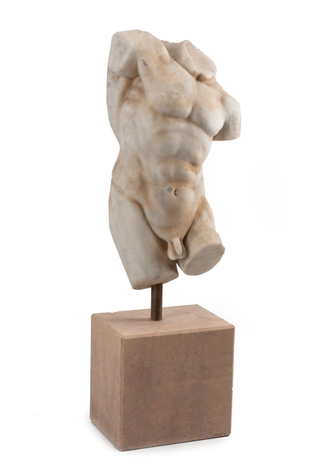 Appraisal: Carved Marble Male Torso iron stand and stone base after