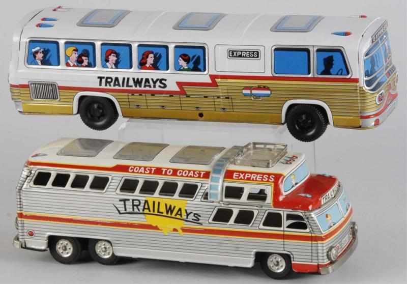 Appraisal: Lot of Tin Litho Trailways Bus Toys Description Japanese Includes