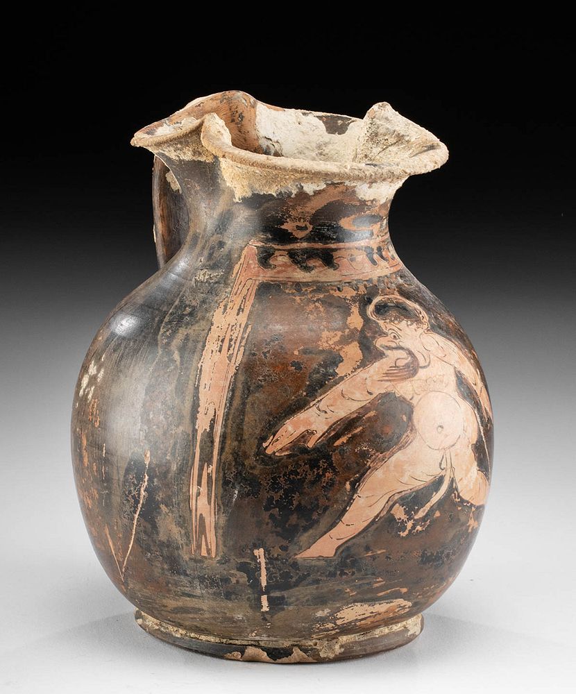 Appraisal: Greek Campanian Red-Figure Trefoil Oinochoe Nude Man Magna Graecia South