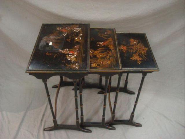 Appraisal: Chinoiserie Decorated Nesting Tables From a Stamford CT home Dimensions