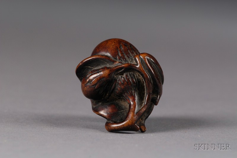 Appraisal: Hardwood Netsuke th th century study of eggplants and foliage