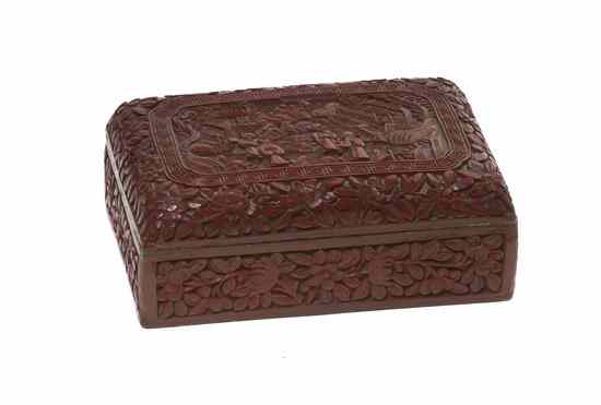 Appraisal: A Carved Cinnabar Lacquered Lidded Box of rectangular form the