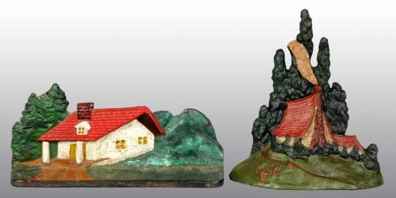 Appraisal: Lot of Cast Iron Doorstops Description Cabin in woods by