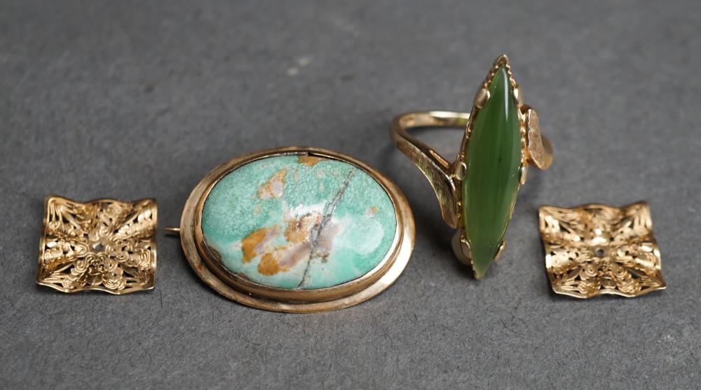 Appraisal: -Karat Yellow-Gold and Hardstone Ring a -Karat Yellow-Gold and Turquoise