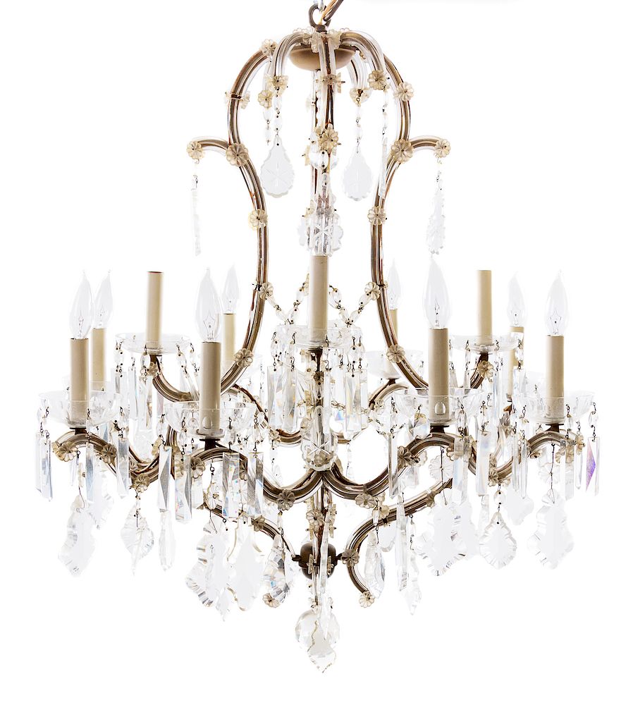 Appraisal: A Cased Glass Ten-Light Chandelier TH CENTU A Cased Glass