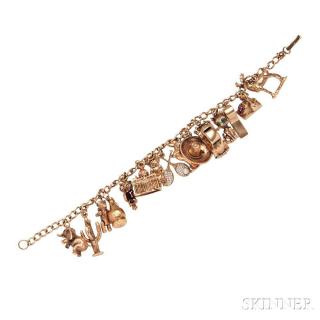 Appraisal: Gold Charm Bracelet suspending fifteen kt and kt gold charms